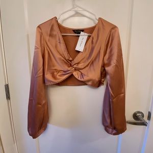 New satin blush long sleeve crop top - ASOS/Miss Selfridge